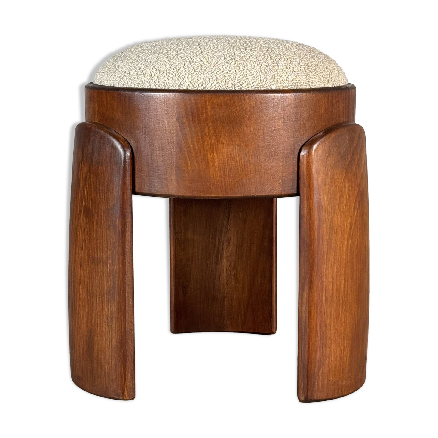 Sculptural Ash Wood Stool with Dedar Milano Bouclè Champagne by FORME, Italy
