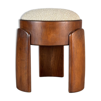 Sculptural Ash Wood Stool with Dedar Milano Bouclè Champagne by FORME, Italy
