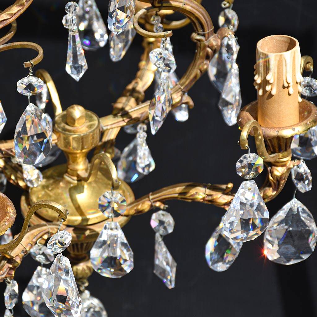 Chic chandelier with crystal tassels 4 lights gilded bronze H 69 cm vintage