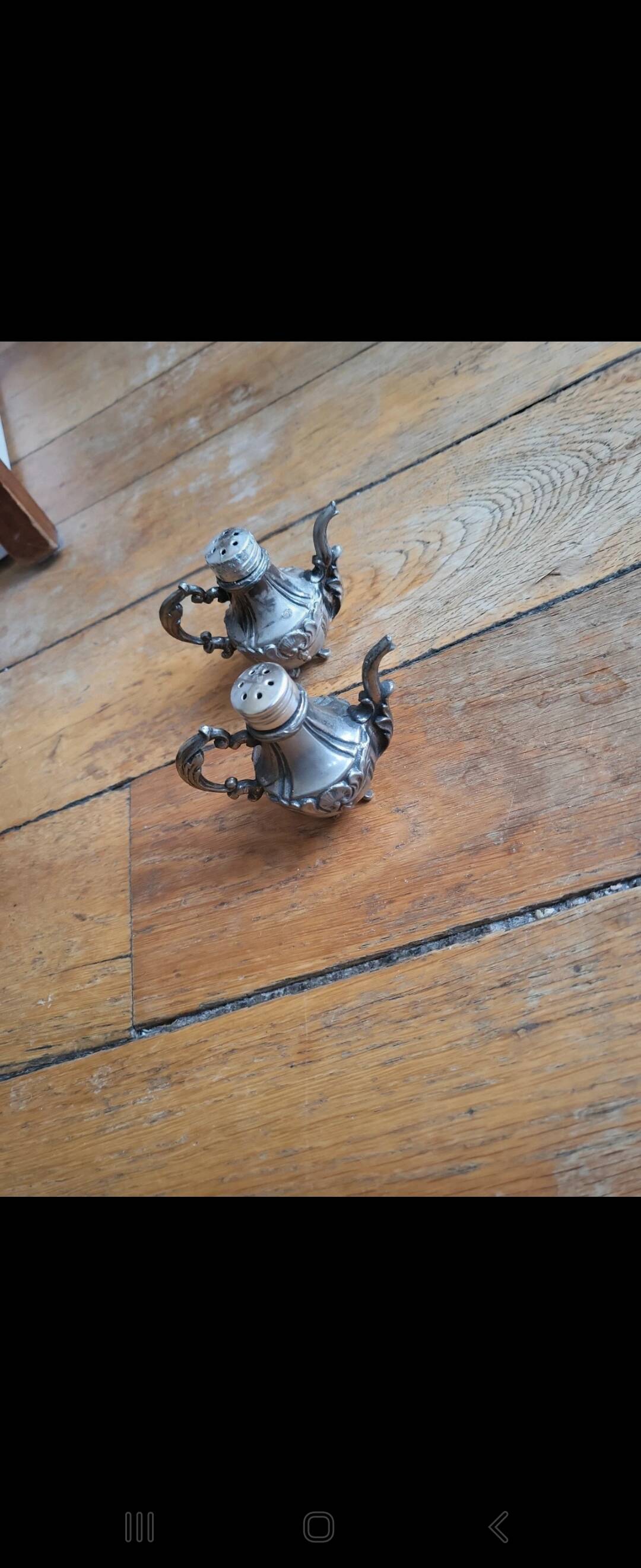 Antique miniature salt and pepper shakers