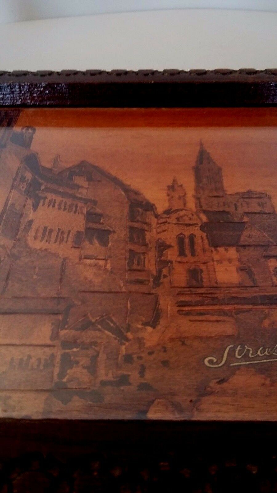 Strasbourg Alsace wooden serving tray signed