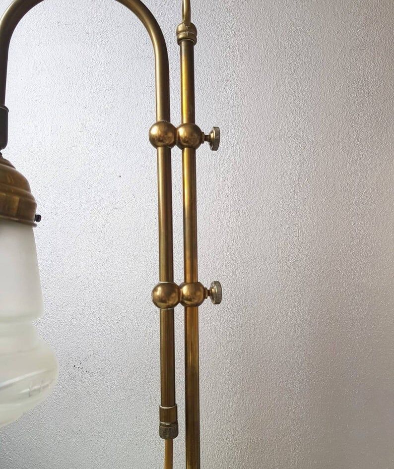 Golden table lamp with 1970 glass lampshade