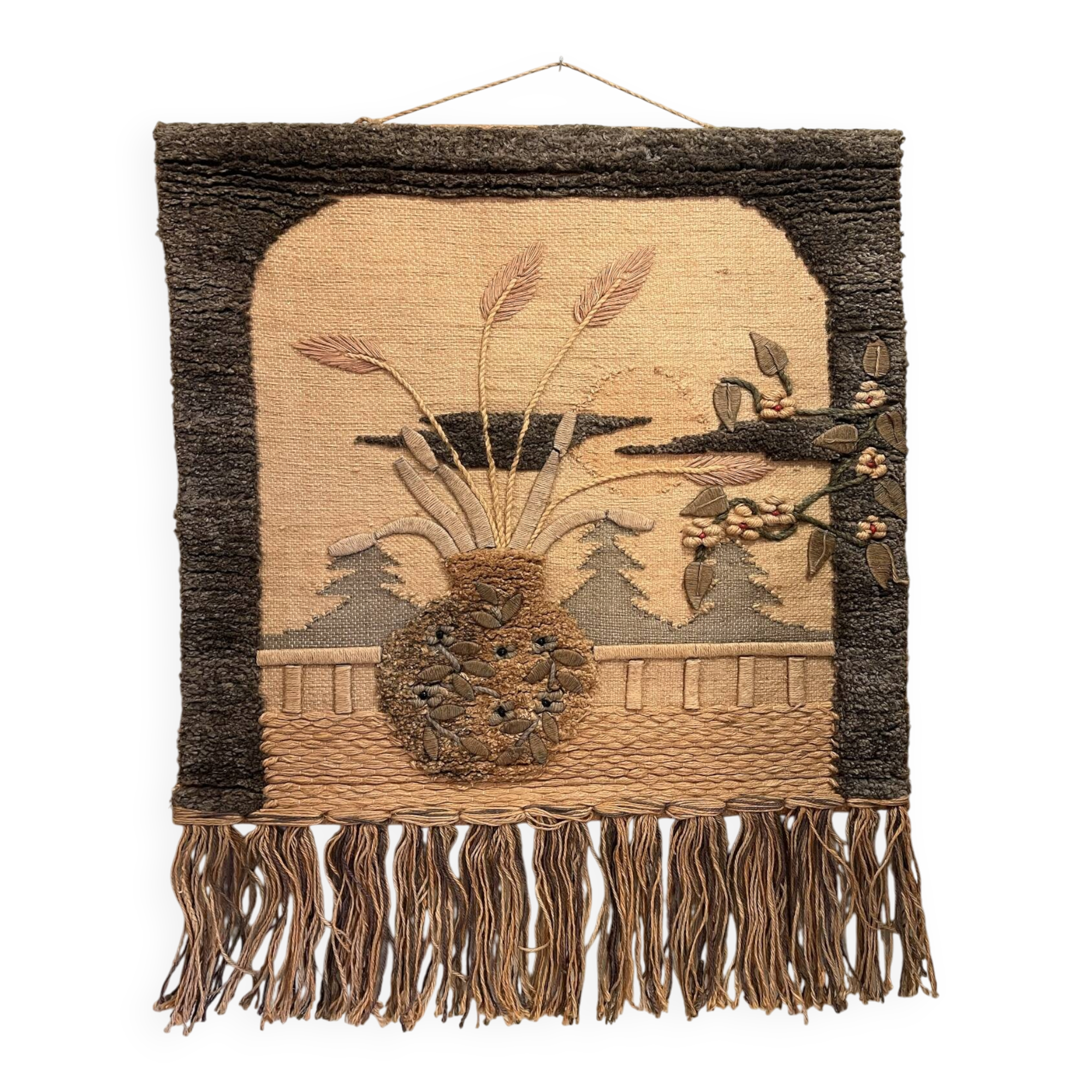 Tapisserie artisanale – Composition florale bohème