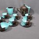 Vallauris coffee service in black and turquoise earthenware.