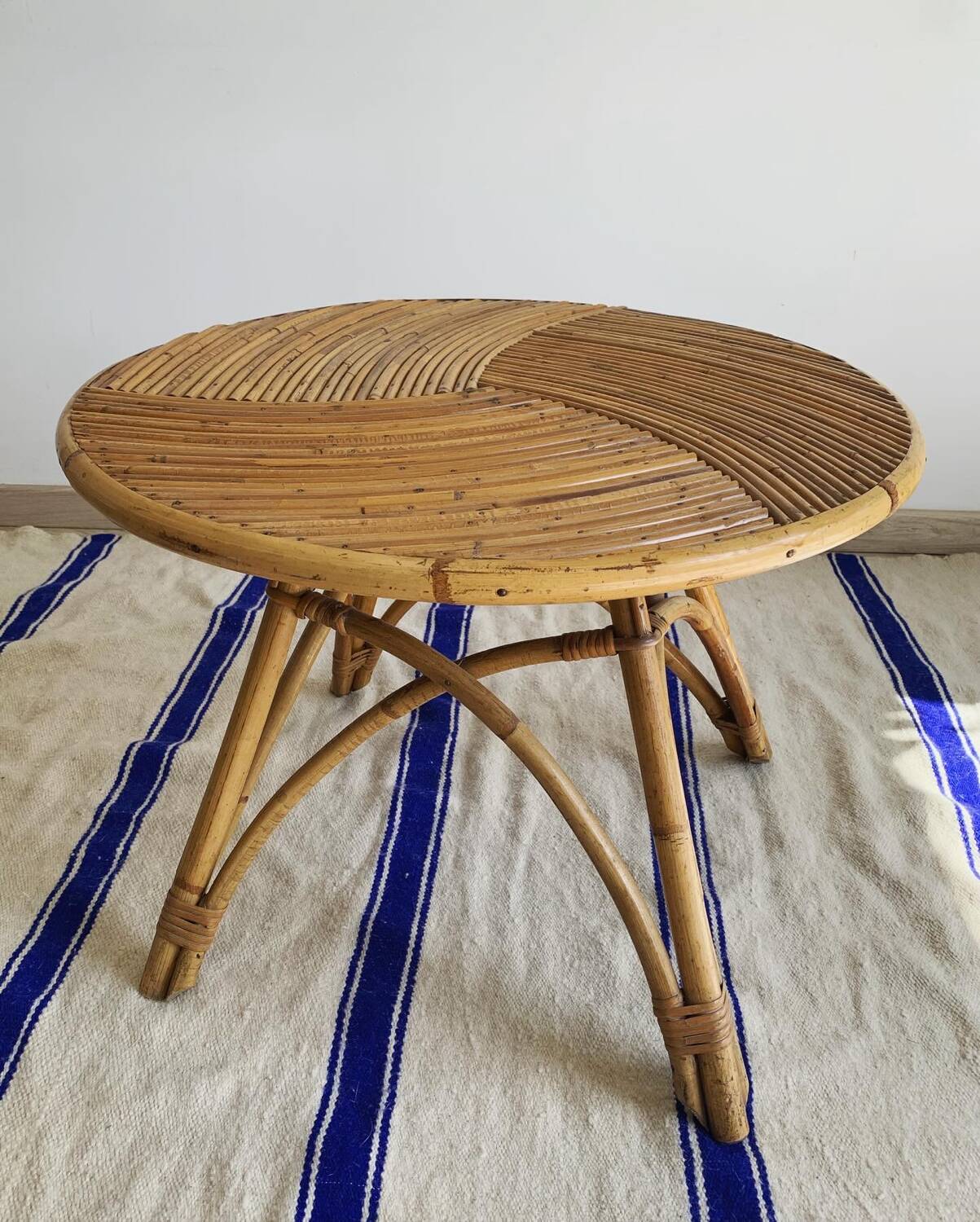 Vintage rattan and bamboo coffee table