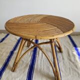 Table basse vintage en rotin et bambou