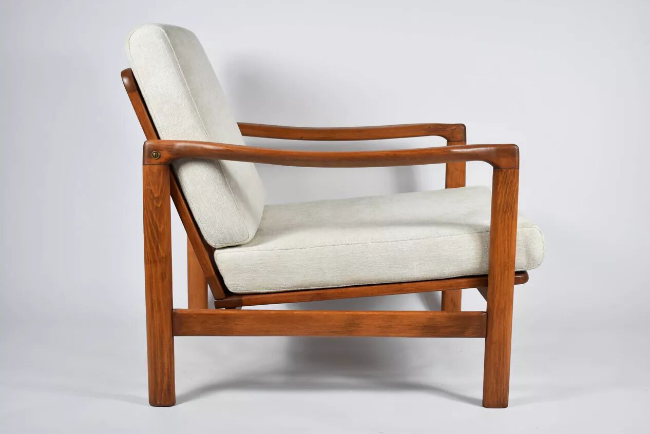 Fauteuil scandinave original Baczyk, années 1960, rénovation, teck.