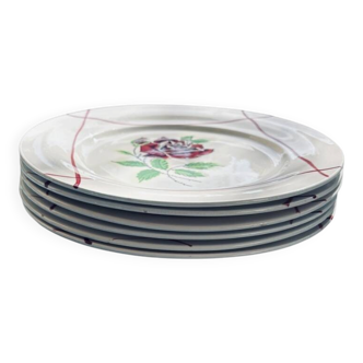 6 flat plates "Dominique", Céranord Saint-Amand, Hand-painted design, 1950
