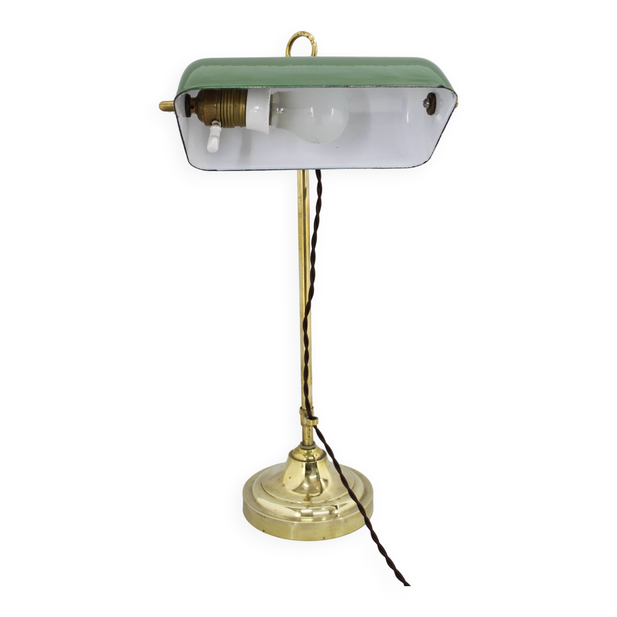 Lampe de table de banquier Art Déco en laiton des années 1930, Tchécoslovaquie