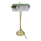 1930s Art Deco Brass  Banker Table Lamp, Czechoslovakia
