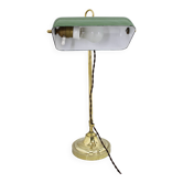 1930s Art Deco Brass  Banker Table Lamp, Czechoslovakia