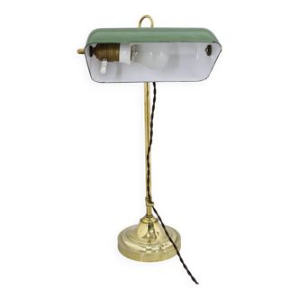 1930s Art Deco Brass  Banker Table Lamp, Czechoslovakia