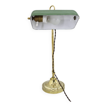 1930s Art Deco Brass  Banker Table Lamp, Czechoslovakia