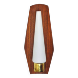 Scandinavian modern danish wall light in teak, brass and opaline glass, 1960s