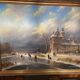 Huge oil painting on canvas Dutch school winter landscape 164x132