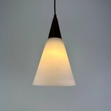 Suspended light fixture in frosted glass and wood by Philips 1950