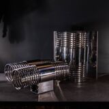 Pair of 'Spiral / Spring' wall lights in chromed steel, Space Age ca 1970