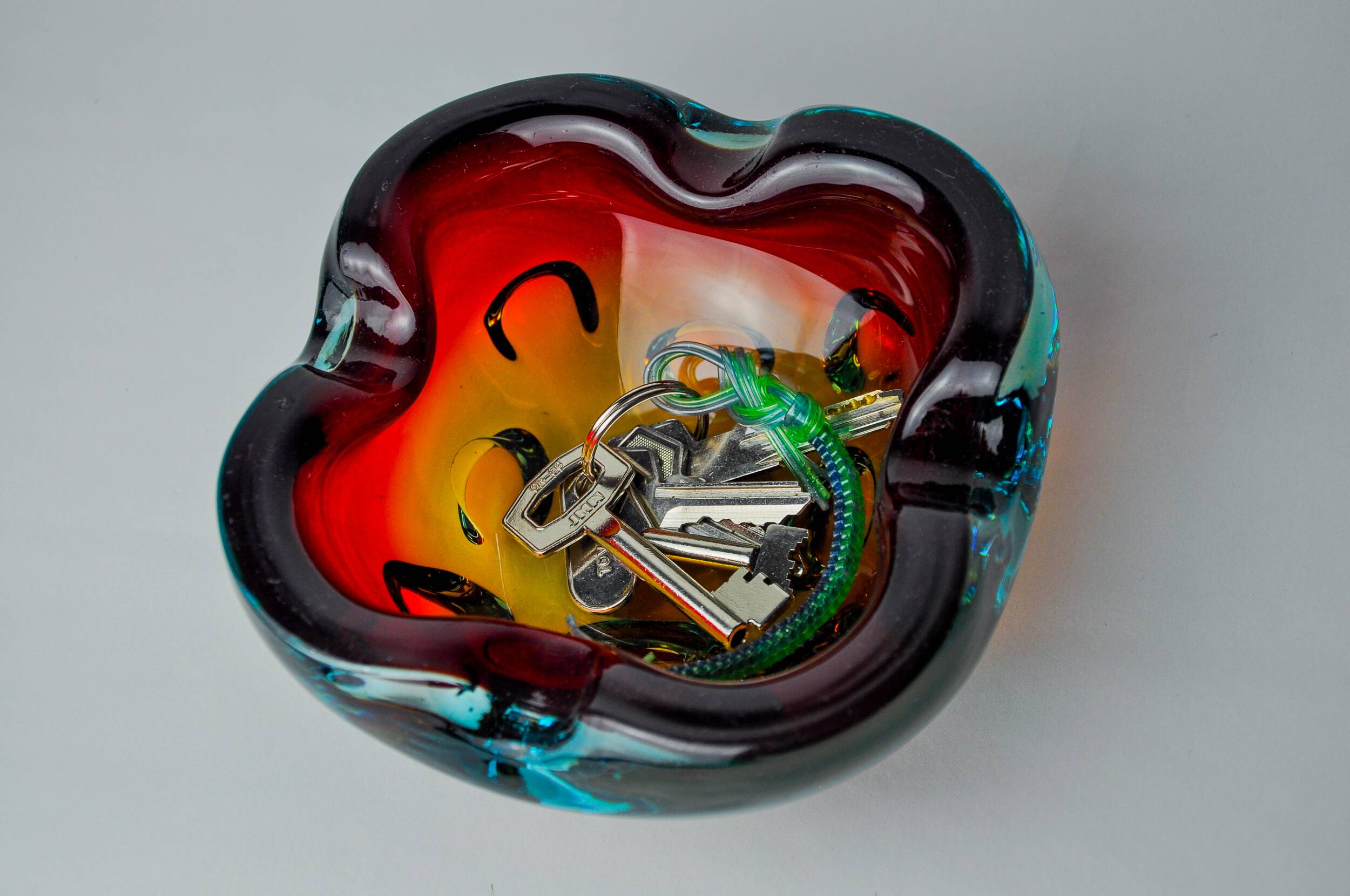 Sommerso orange and blue trinket tray by Flavio Poli for Seguso, Murano glass, Italy, 1970