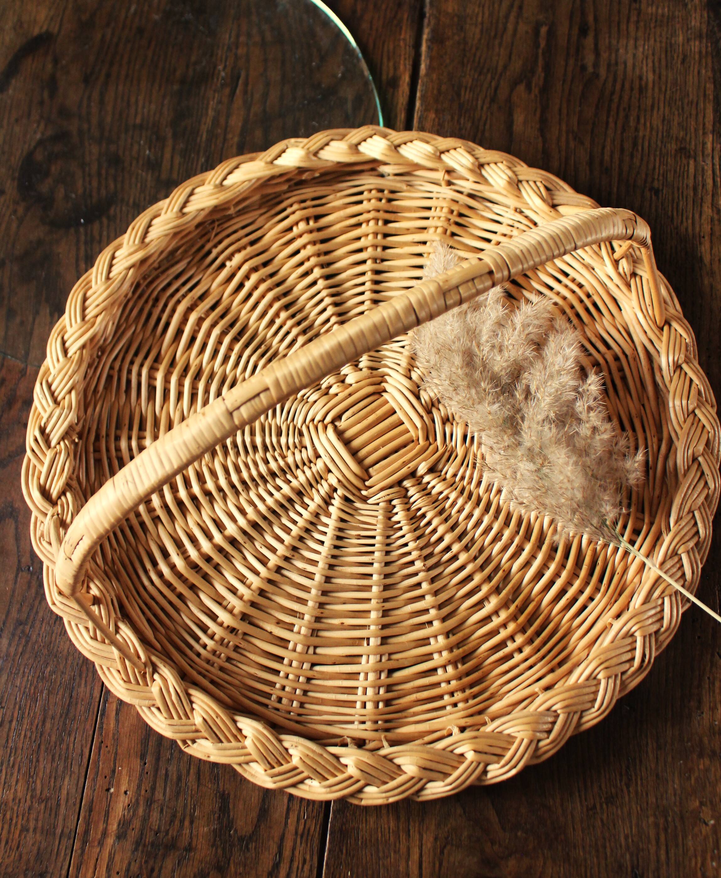 Round wicker and glass tray Anse Vannerie Vintage