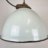Industrial White Grey Enamel Factory Lamp with Cast Iron Top, 1960s