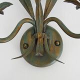 Paire d'appliques murales épis de blé ancienne en métal vert et or