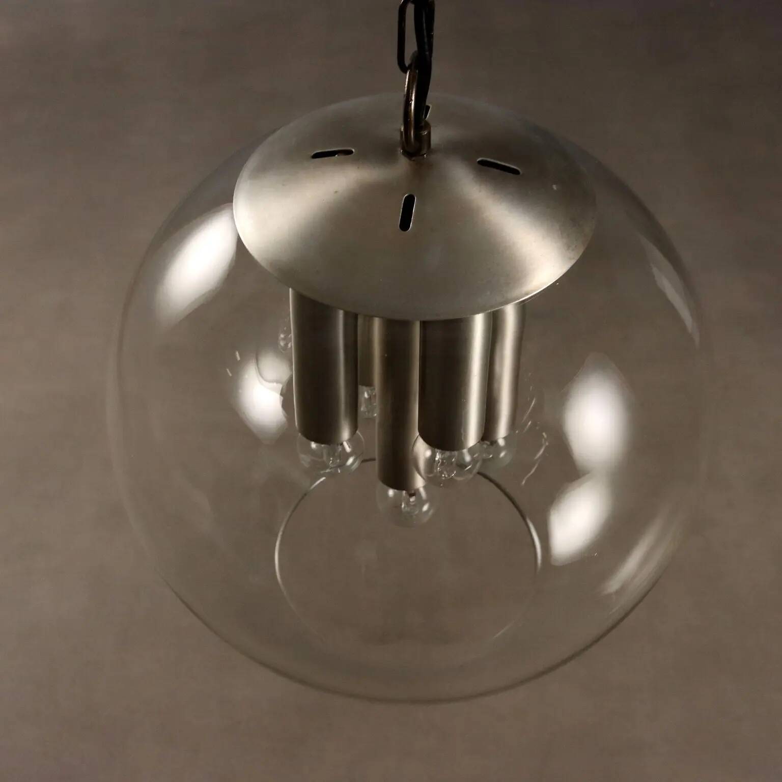 Vintage metal and glass pendant light, Italian design, 1960s.