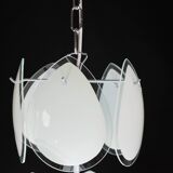Vistosi White Murano Glass teardrop-shaped discs Chandelier, Italy, 1970s