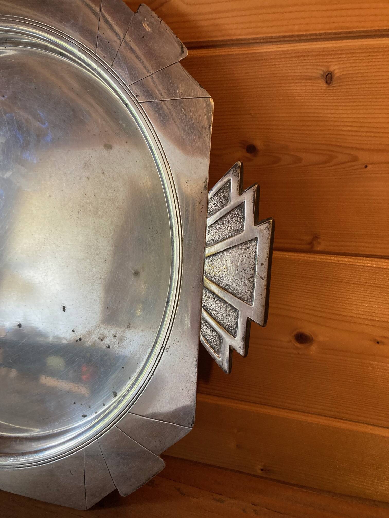 Elegant Art Deco silver-plated metal serving tray, double hallmarked