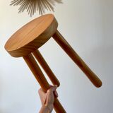 Small tripod stool in blond wood pine 60s-70s