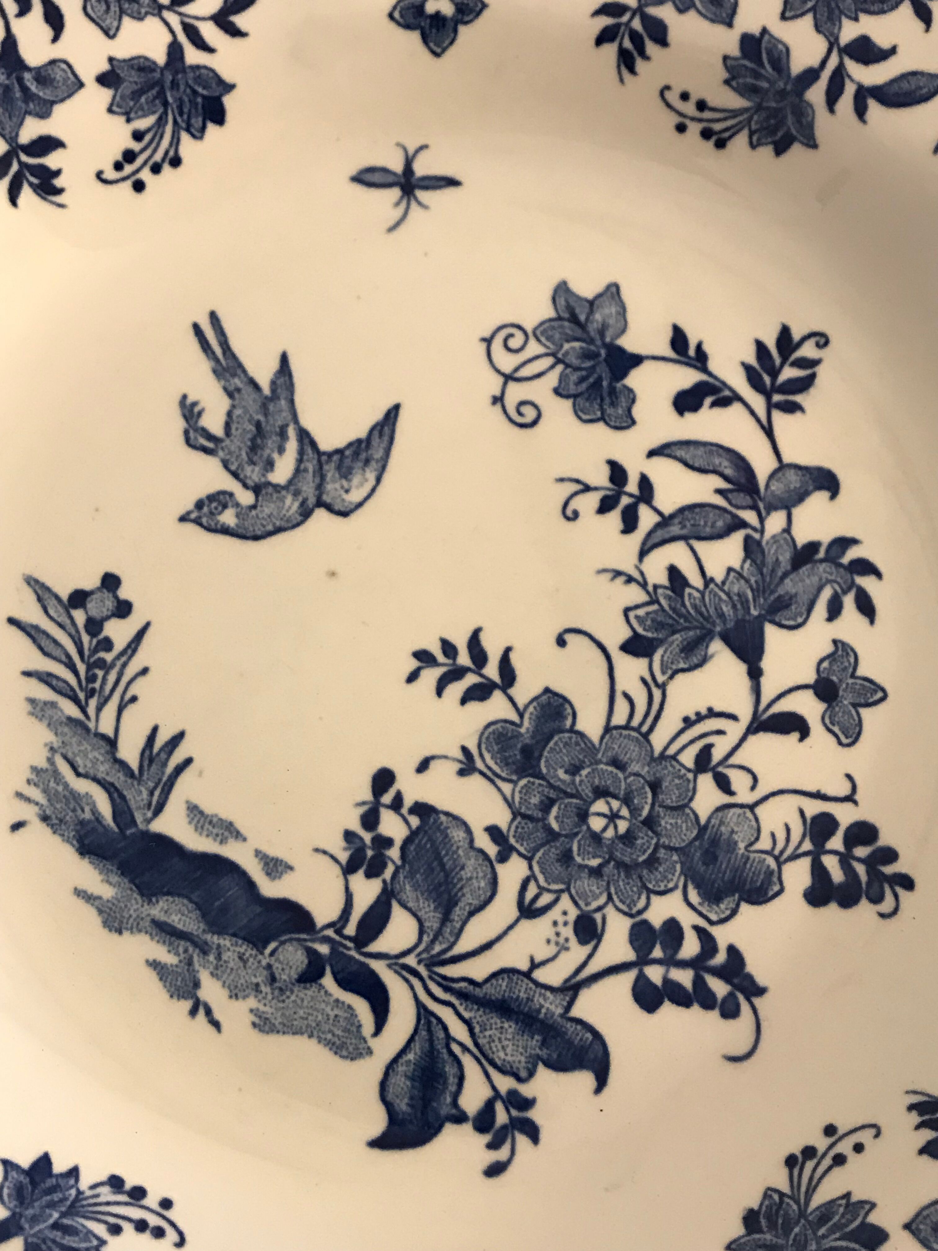 Lot of 5 flat plates and 5 plates Gien 1960, blue and white hollow