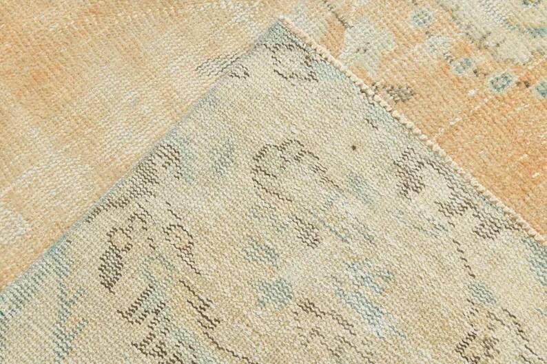 7x10 Vintage Turkish Rug, Orange Beige Floral Rug, Faded Wool Cotton Area Rug