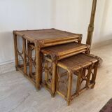 Set of 3 vintage rattan nesting tables – 60s/70s