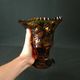 Bohemian cut crystal vase with Art Deco ruby red amber floral decoration