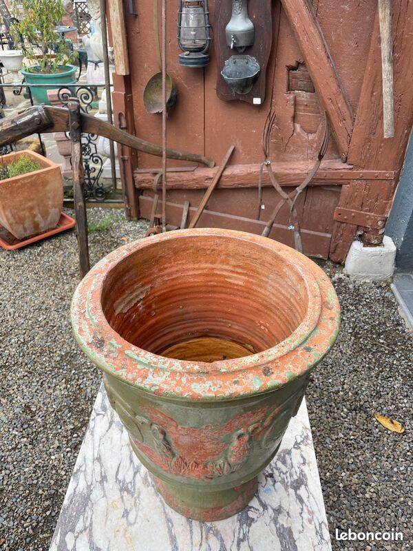 Antique French enamelled earthenware planter or pot