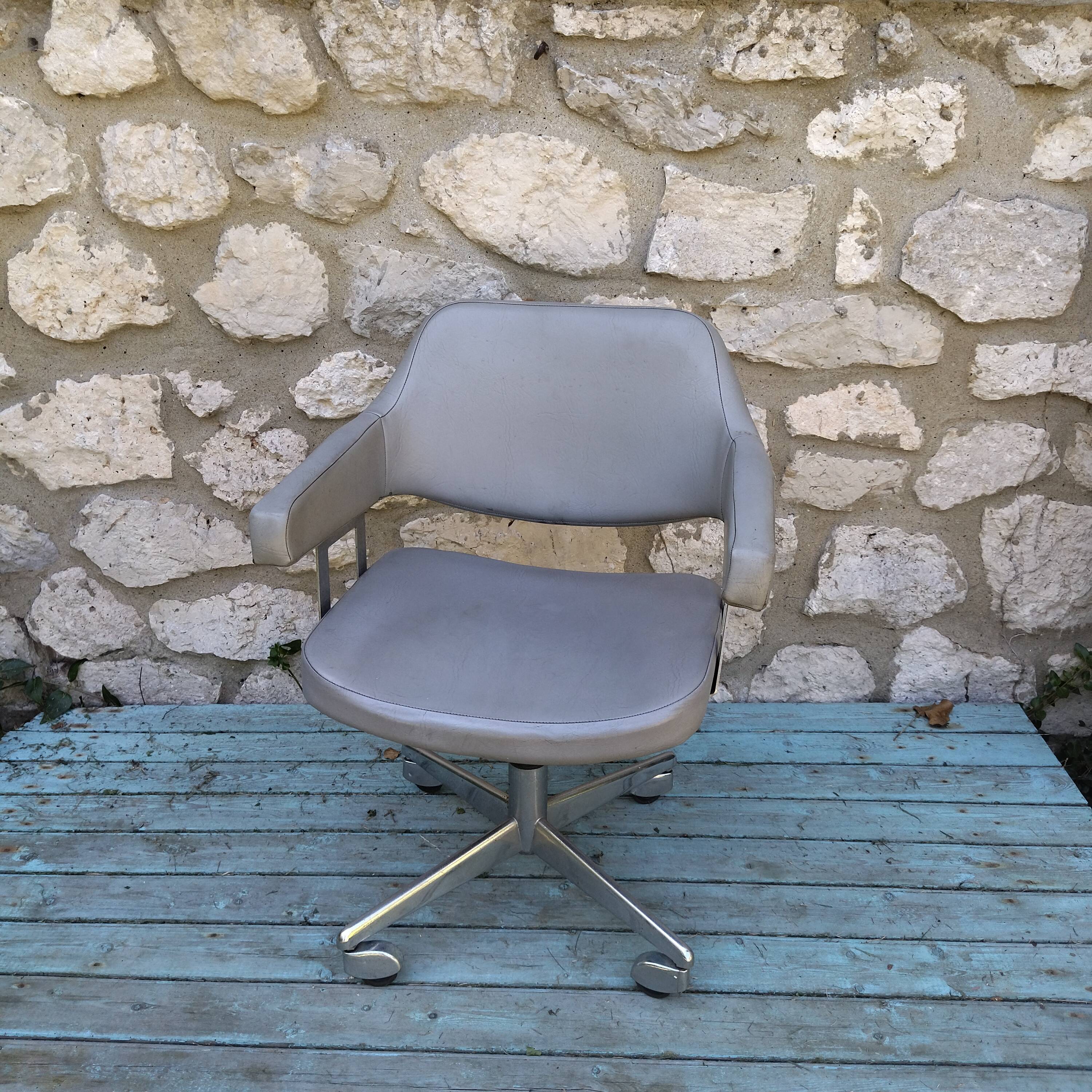 Swivel office chair, adjustable chrome skaï 60s 70s