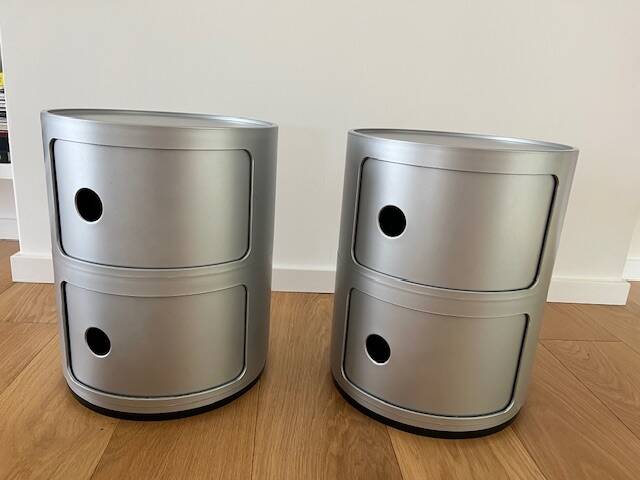 2 Kartell Componibili storage units in matt silver