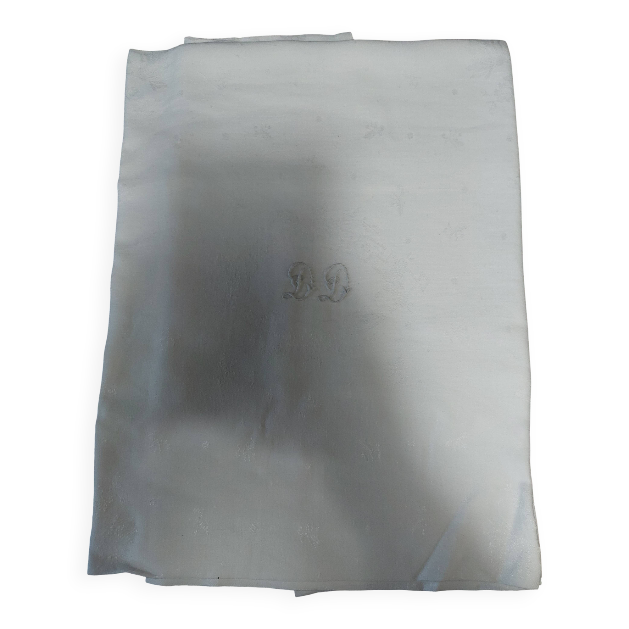 Damask cotton tablecloth monogrammed DD 150 x 220 cm