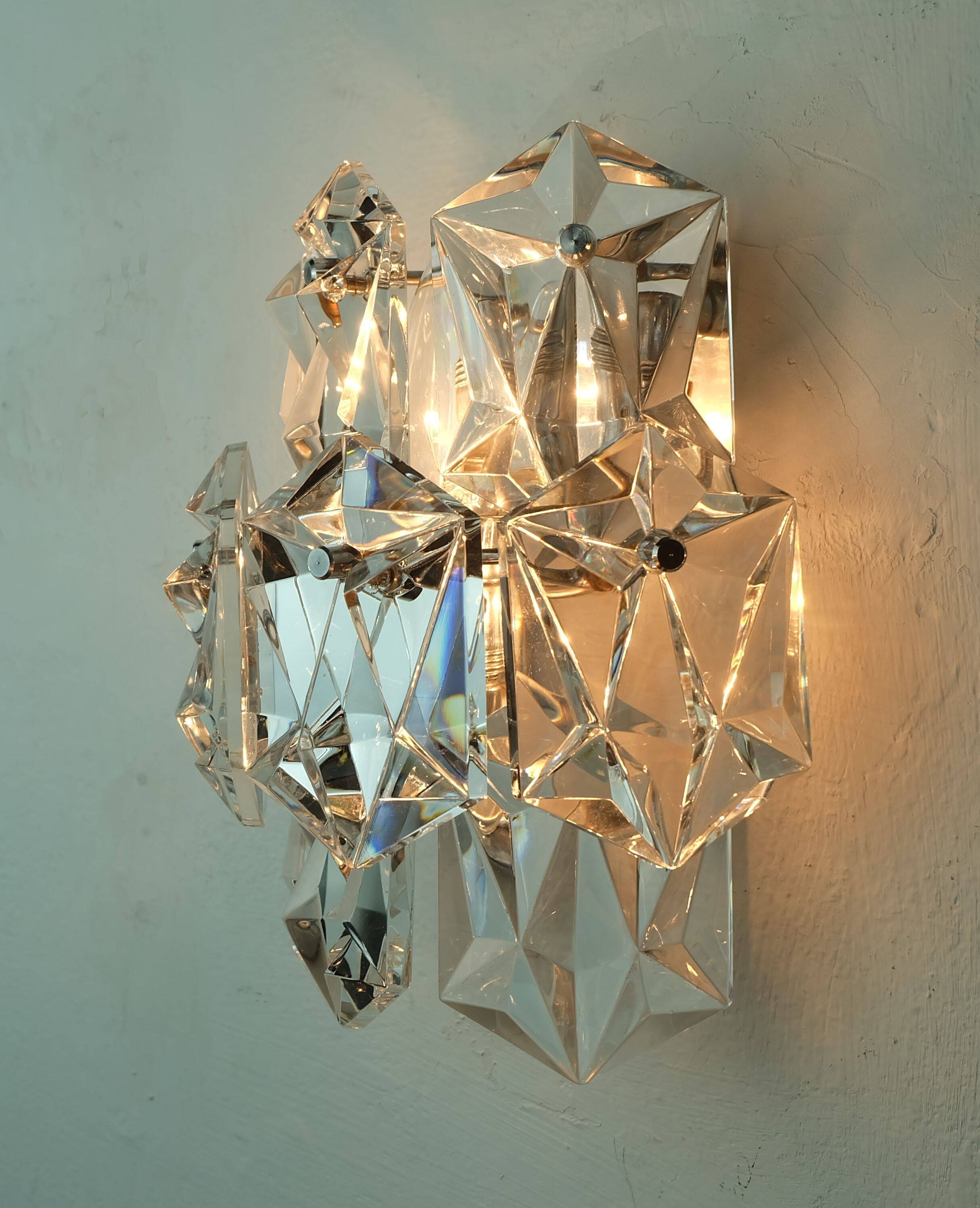 Elegant mid century sconce crystal glass prisms and chrome by kinkeldey 196