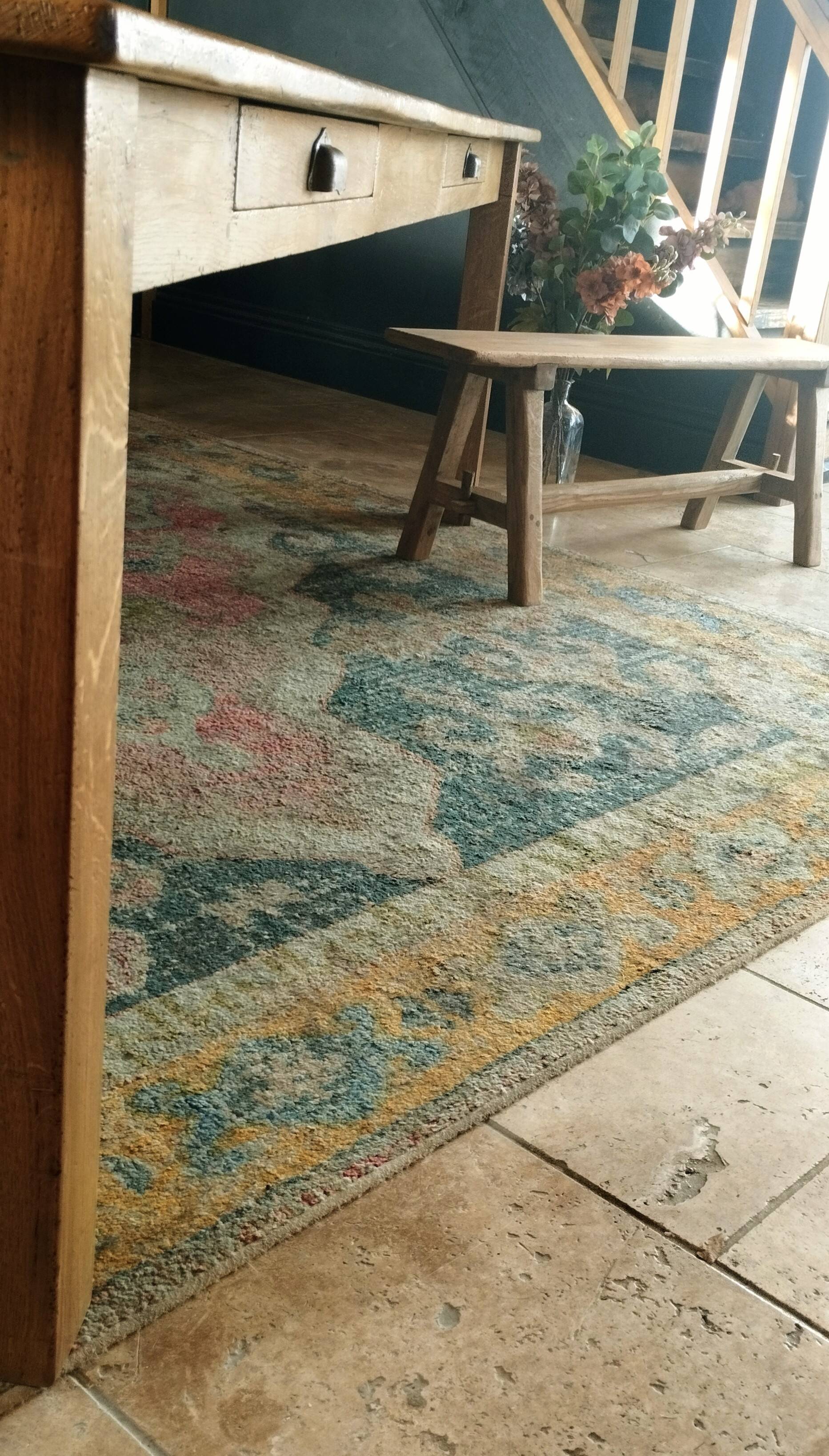 "A frame" bench in solid oak, patinated.