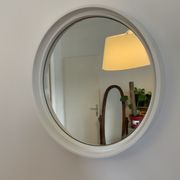Vintage mirror round contours plastic white Gilac France 40x40cm