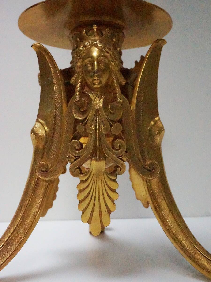 French Empire Neoclassical 7-Light Candelabra in Gilt Bronze and Crystal