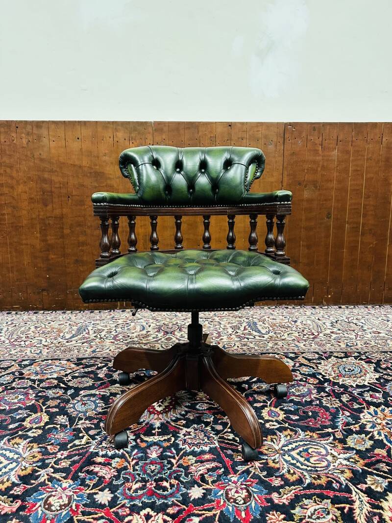 Classic English Green Chesterfield Captain Chair