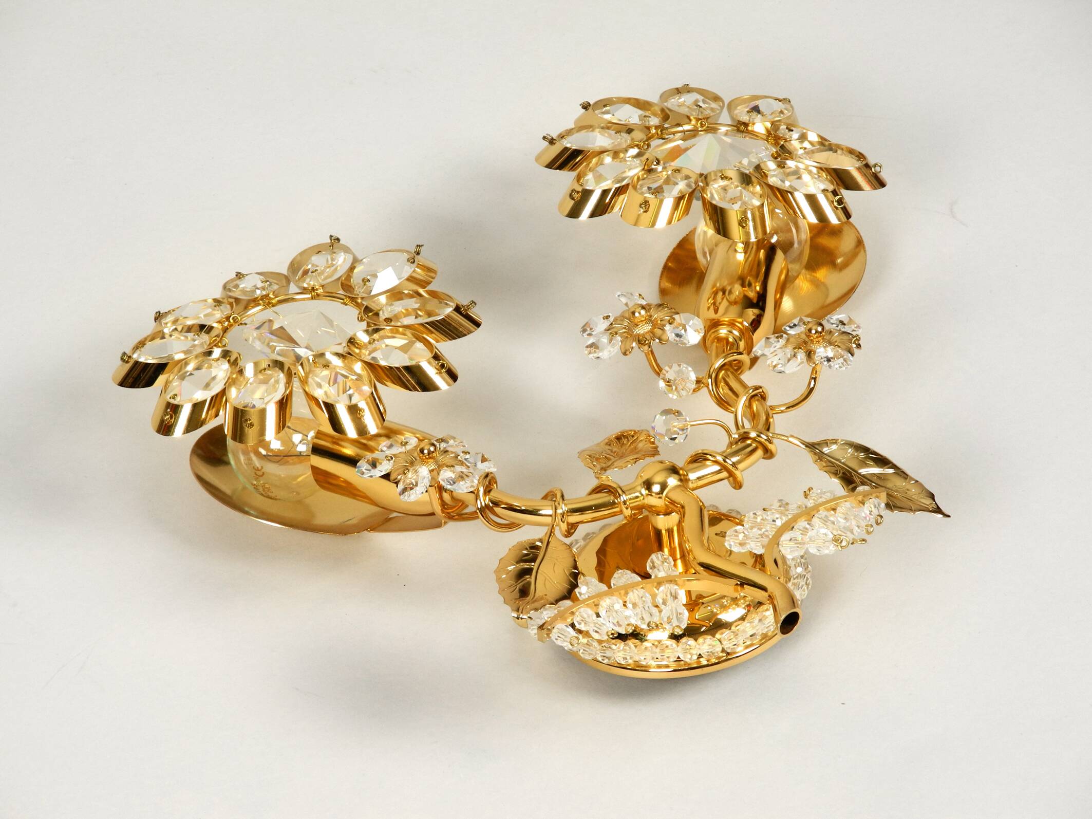 1970s brass crystal glass floral wall lamp by Ernst Palme unused condition