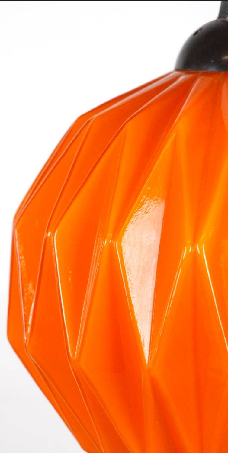 1960s design pendant/chandelier in geometric orange opaline glass.