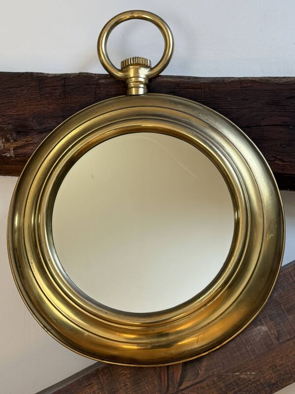 Grand miroir en laiton montre style Piero Fornasetti,60 Italie