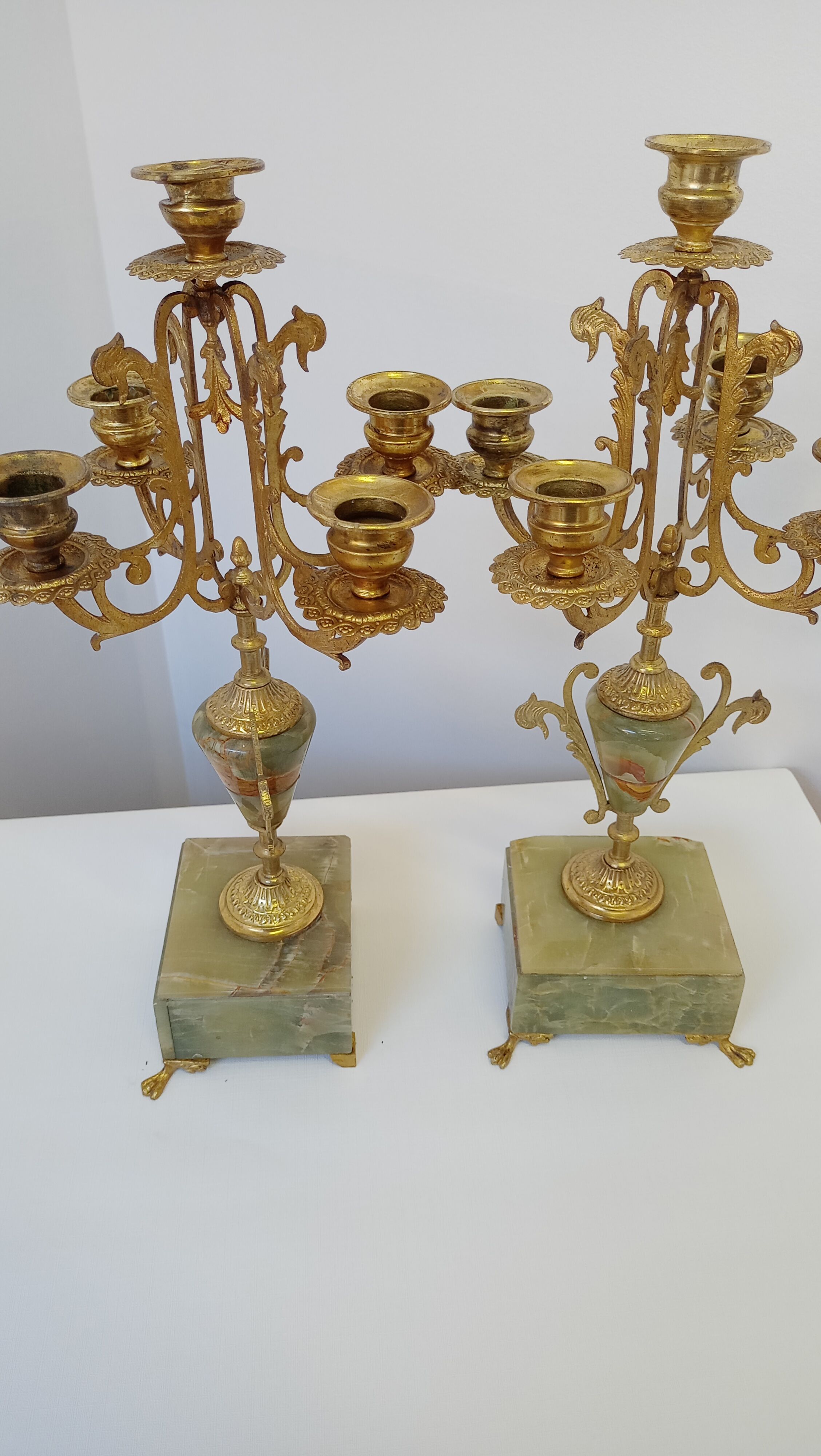 Two onyx candle holders