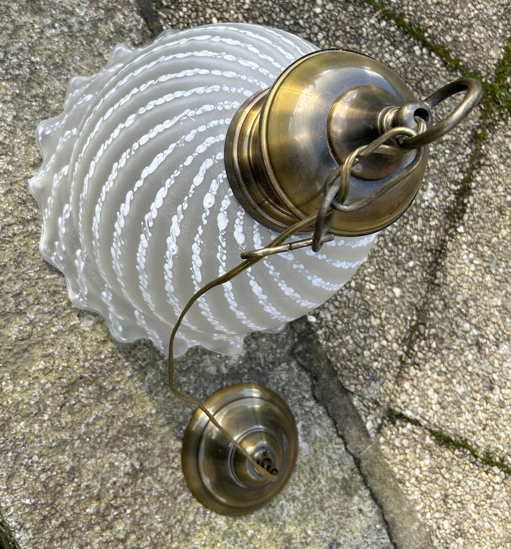 Brass and opaline pendant light, 1980s