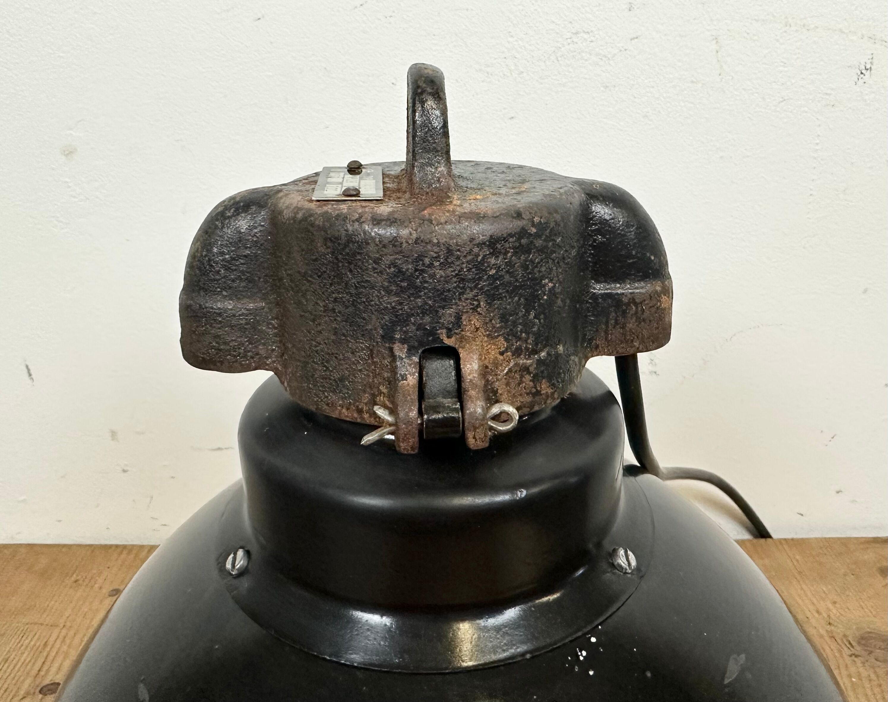 Industrial Bauhaus Black Enamel Pendant Lamp, 1930s