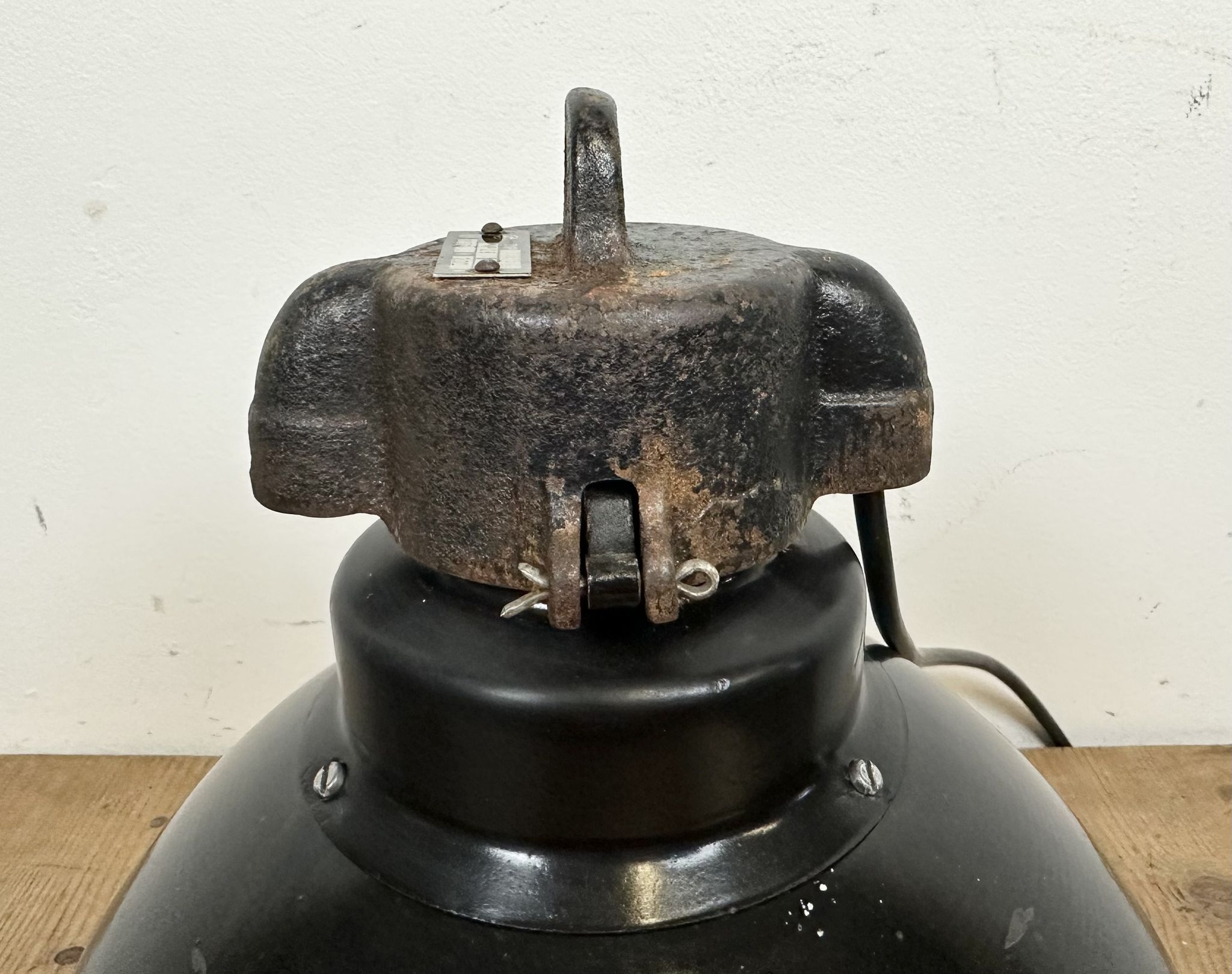 Industrial Bauhaus Black Enamel Pendant Lamp, 1930s