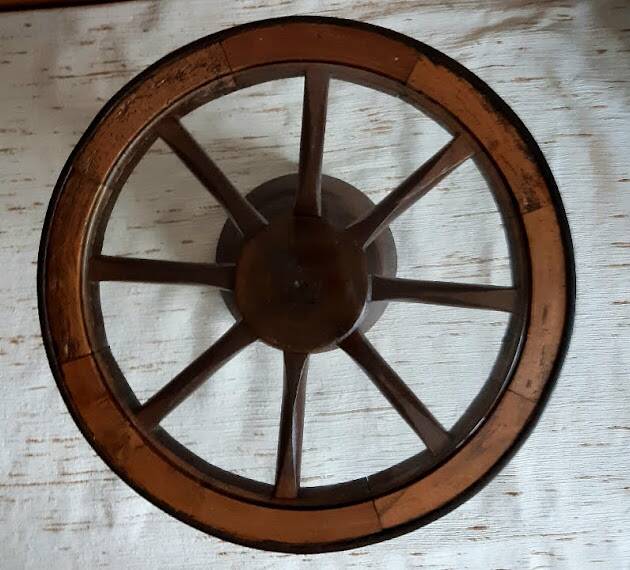 Dudouyt style brutalist wooden wheel coffee table